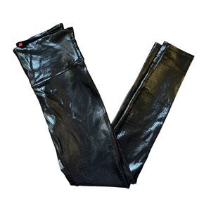 SPANX Womens Snakeskin Print Leggings Brown/Black EUC Size M Tummy Control Comfy